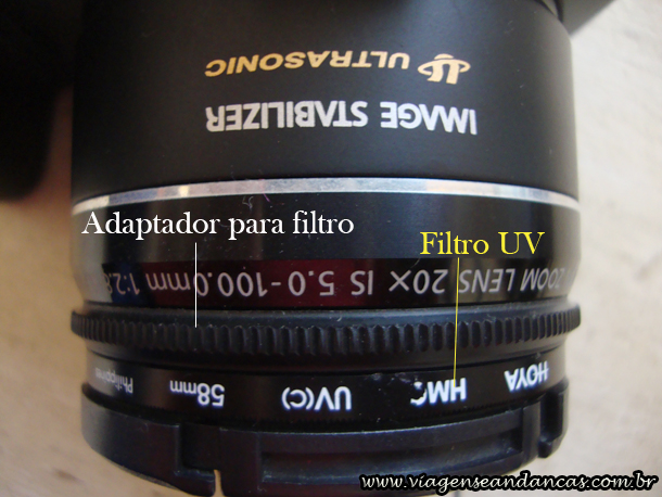 Canon SX20 IS com adaptador para filtros e filtro UV