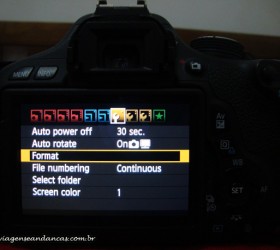 Formatando um chip na Canon T3i (tela 1)