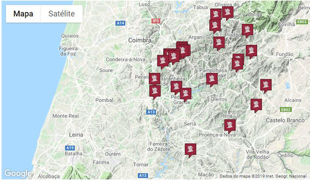 Mapa das aldeias de xisto, Portugal