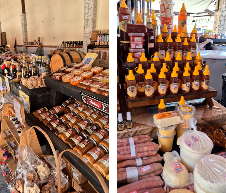Muitos produtos artesanais como mel, queijos, doces e embutidos no Espaço do agricultor, no centro de Miguel Pereira